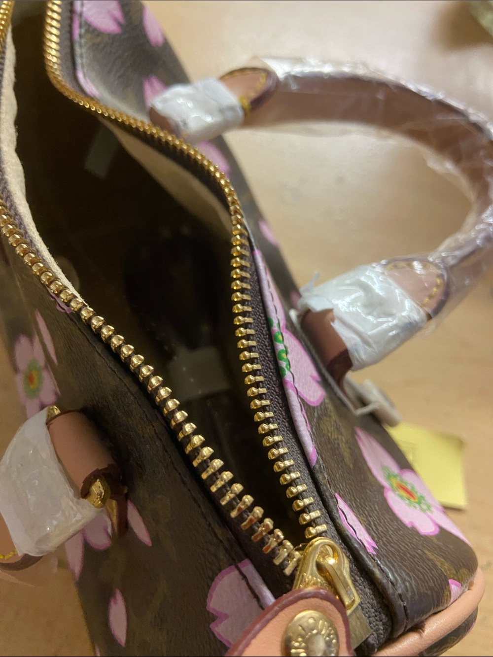 Women's Brown Floral Top-Handle Satchel with Pink Accents